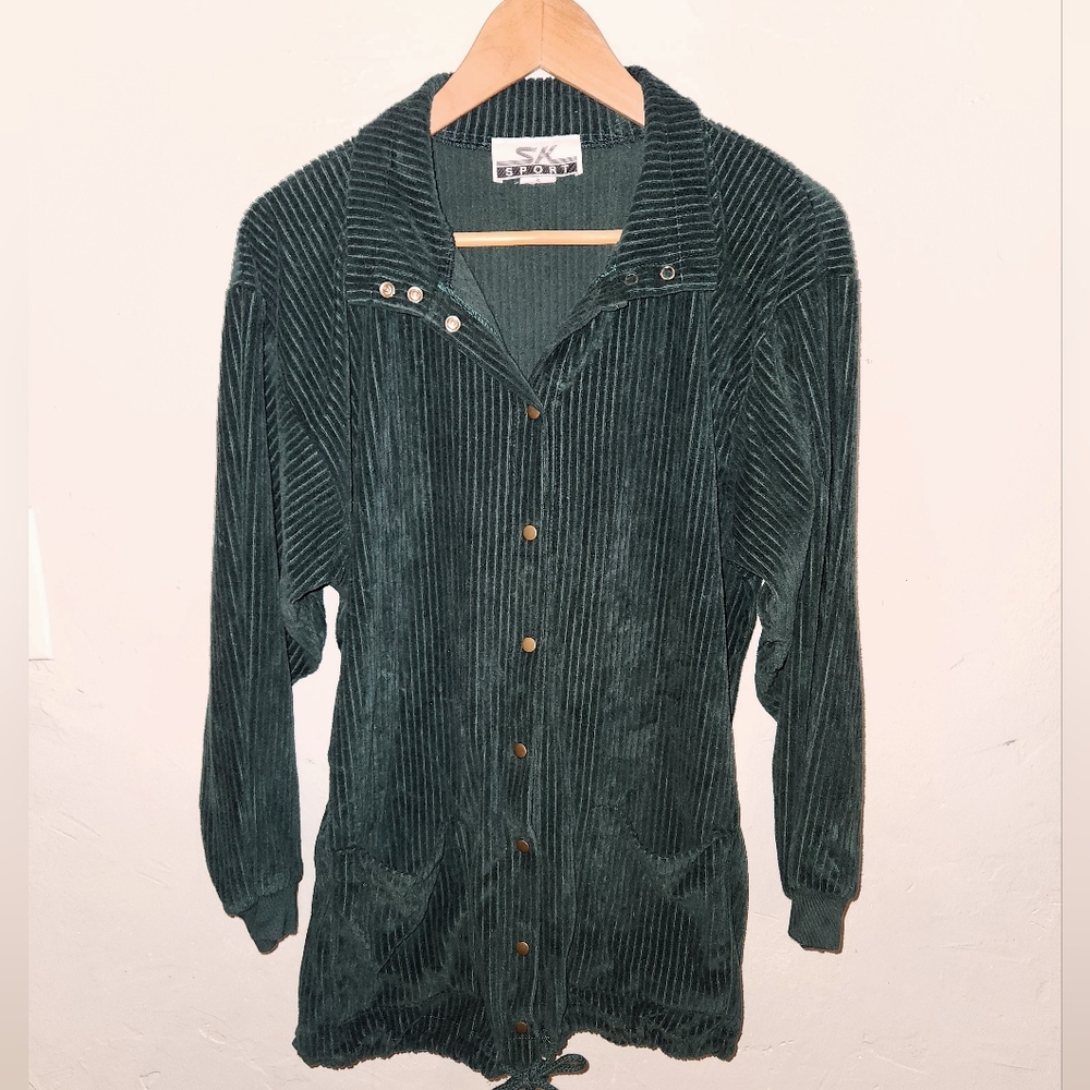 Vintage 1980s 1990s Velour Corduroy Light Snap Button Jacket S.K. Sports